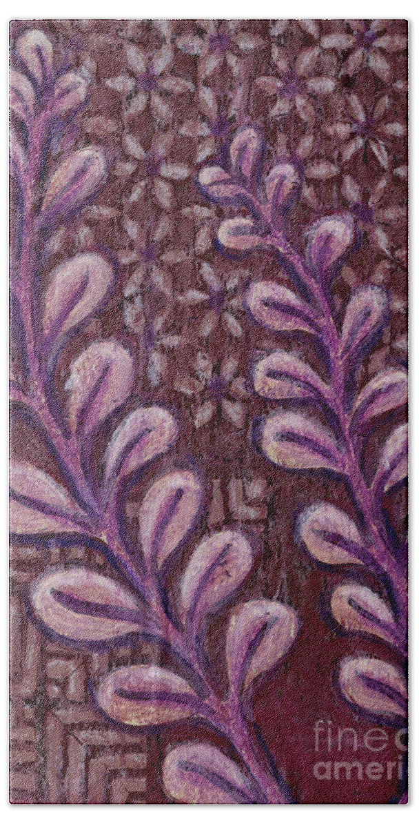 Leaf Bath Towel featuring the painting Leaf And Design Vintage Brown 3 by Amy E Fraser