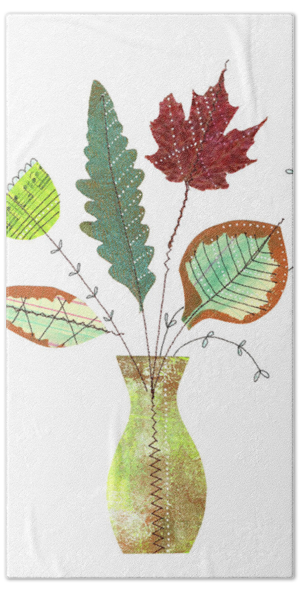 Collage Bath Towel featuring the mixed media Leaf Bouquet by Lucie Duclos