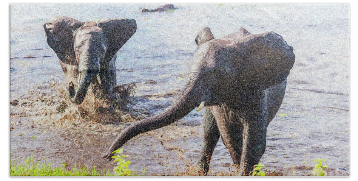 African Elephant Bath Towel featuring the digital art Leaving the River by Liz Leyden