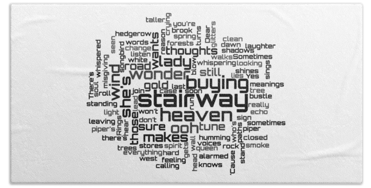 Led Zeppelin Lyrics Bath Towel featuring the digital art Led Zeppelin - Stairway to Heaven Lyrical Cloud by Susan Maxwell Schmidt
