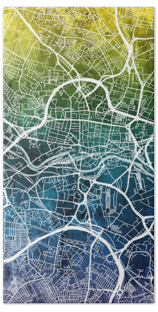 Leeds Bath Towel featuring the digital art Leeds England Street Map #41 by Michael Tompsett