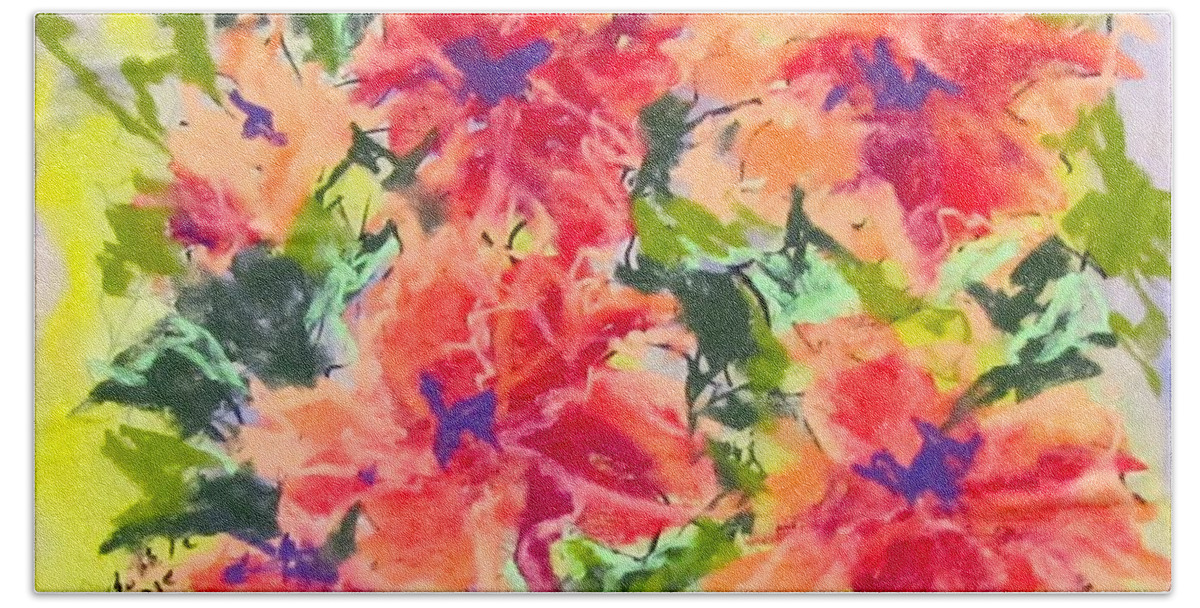 Orange Bath Towel featuring the pastel Lefthand Abstracts Series #2 Orange Floral by Barbara O'Toole
