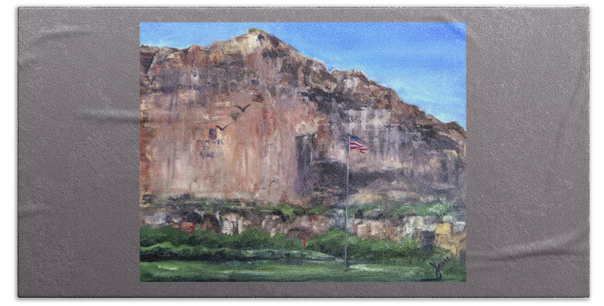 Plein Air Bath Towel featuring the painting Let Freedom ring by Nila Jane Autry