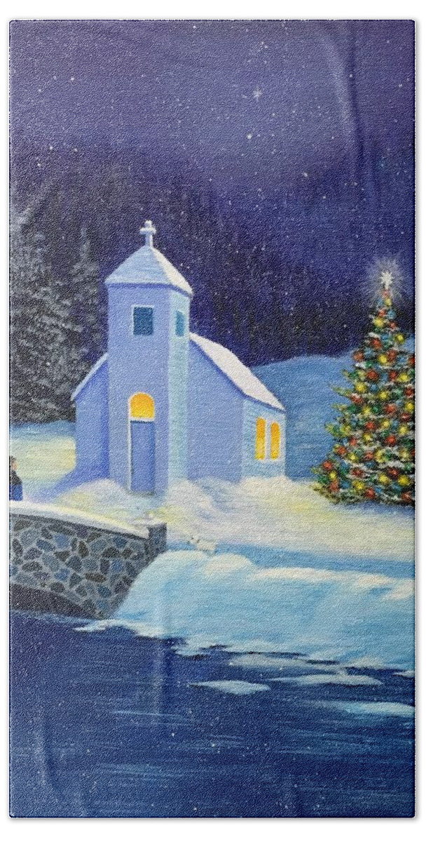 Church Bath Towel featuring the painting Let It Snow by Marlene Little