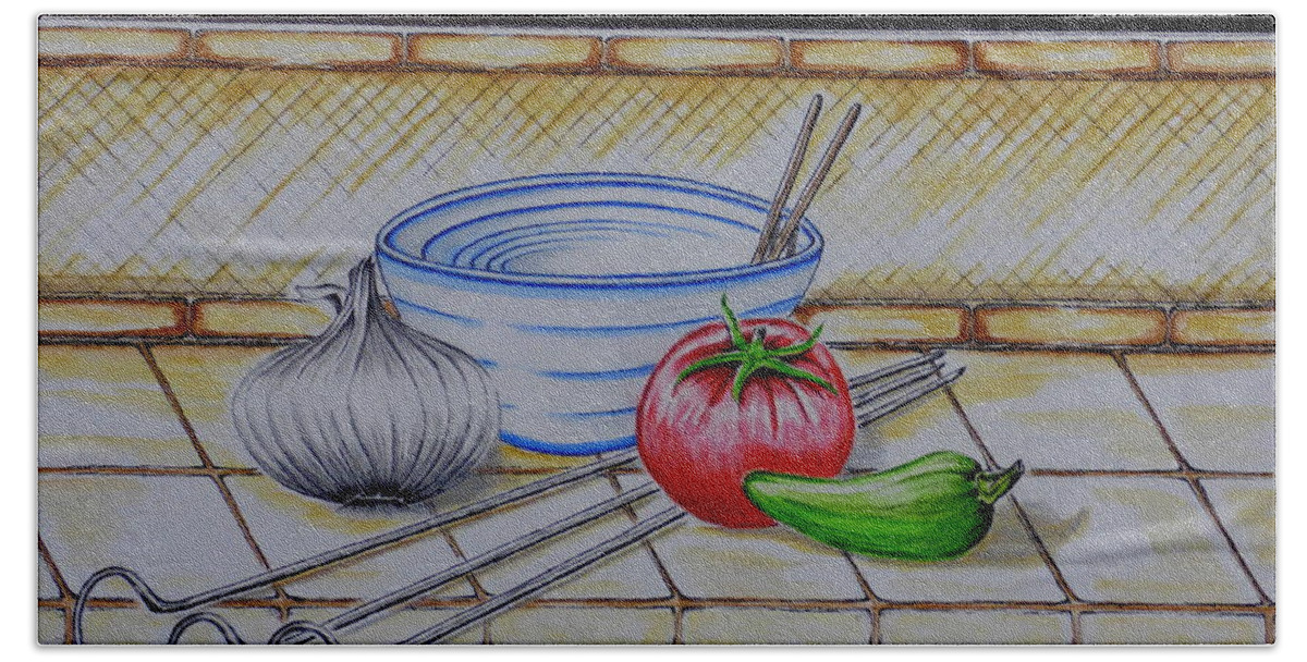 Cooking Bath Towel featuring the mixed media Let's Cook by Kem Himelright