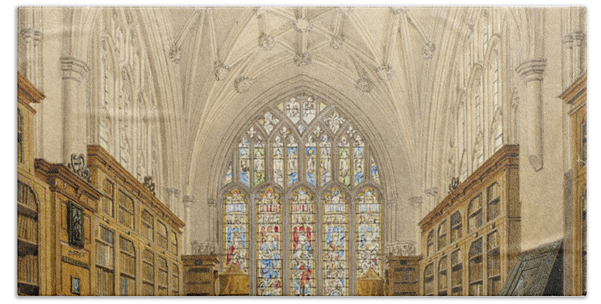 19th Century Artists Bath Towel featuring the drawing Library of Winchester College by Frederick MacKenzie
