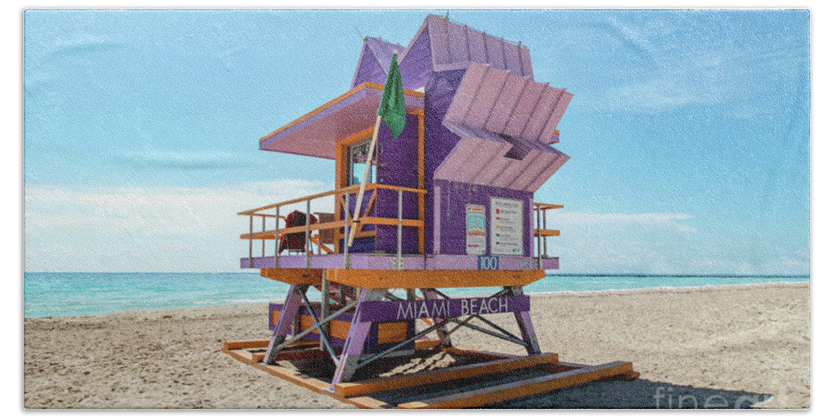 Atlantic Hand Towel featuring the photograph Lifeguard Tower 100 South Beach Miami, Florida by Beachtown Views
