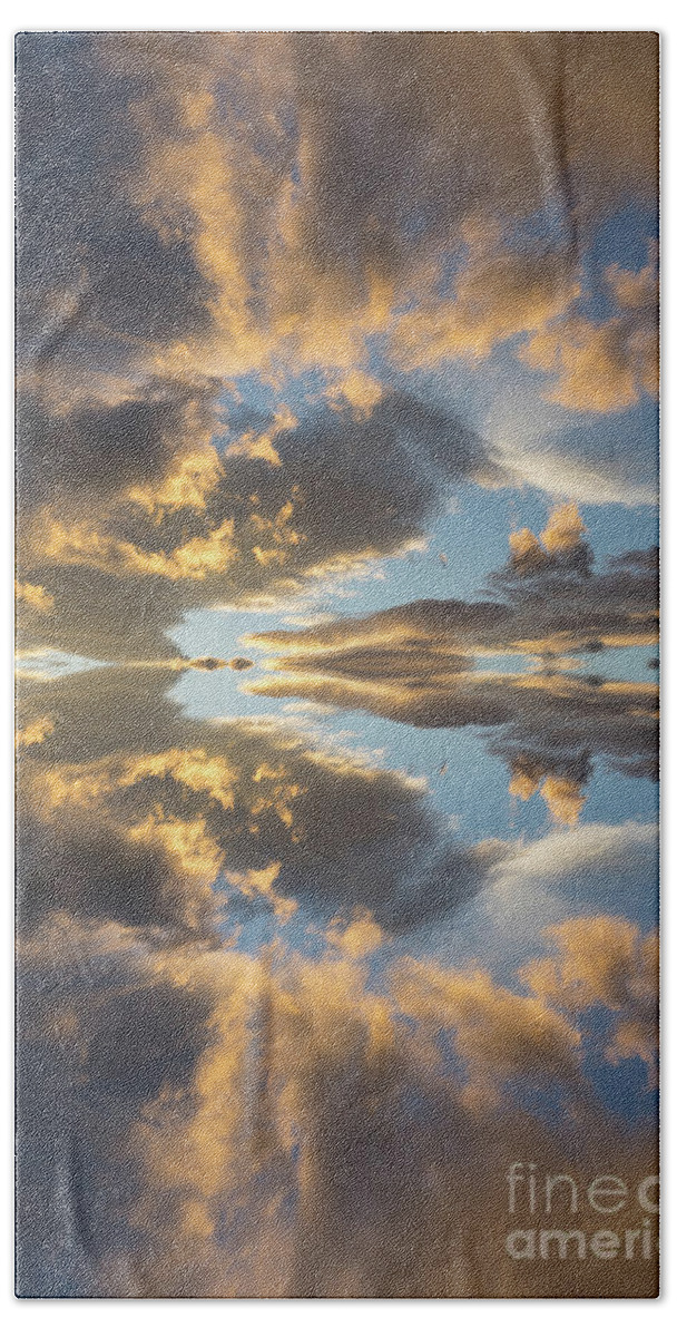 Heaven Bath Towel featuring the digital art Light and golden clouds in the blue sky by Adriana Mueller