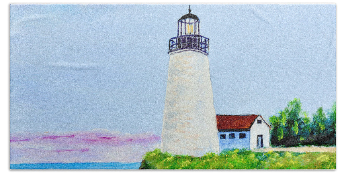 Lighthouse Bath Towel featuring the painting Light House Living by Mary Scott