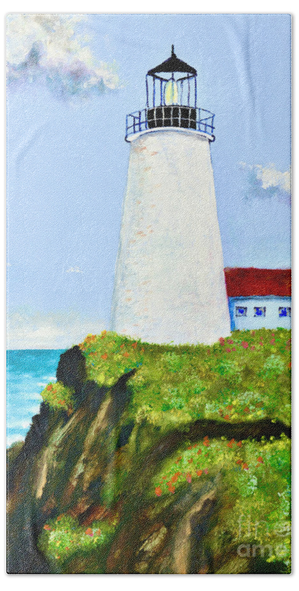 Lighthouse Hand Towel featuring the painting Light House View by Mary Scott