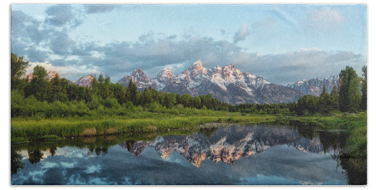 Grand Tetons Hand Towel featuring the photograph Light Touching the Grand Tetons by Belinda Greb