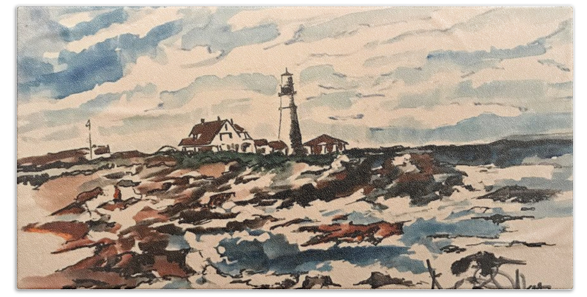  Hand Towel featuring the painting Lighthouse by Angie ONeal