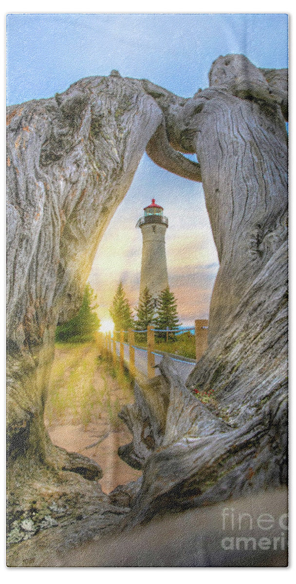 Crisp Point Bath Towel featuring the photograph Lighthouse Crisp Point Sunset -2222 by Norris Seward
