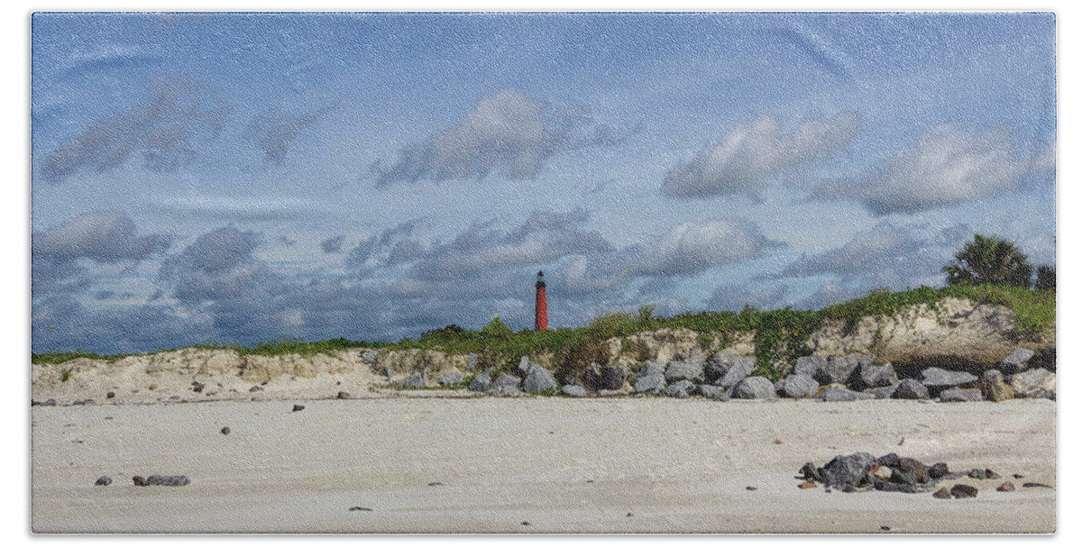 Lighthouse Bath Towel featuring the photograph Lighthouse in the Distance by David Beechum