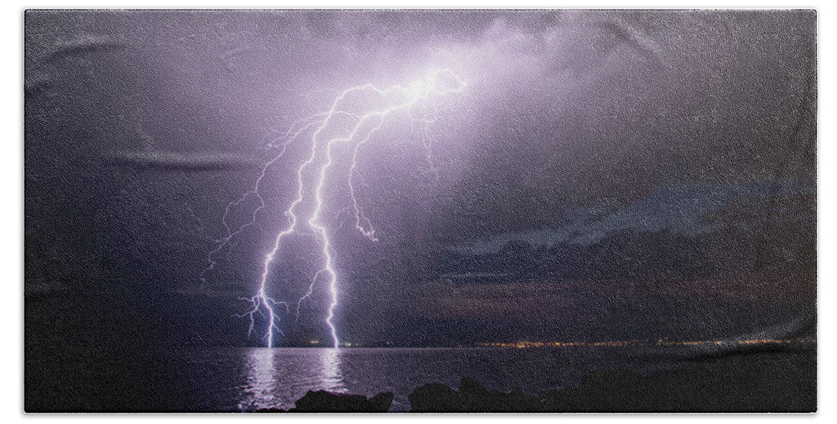 Storm Bath Towel featuring the photograph Lightning Man by Wesley Aston