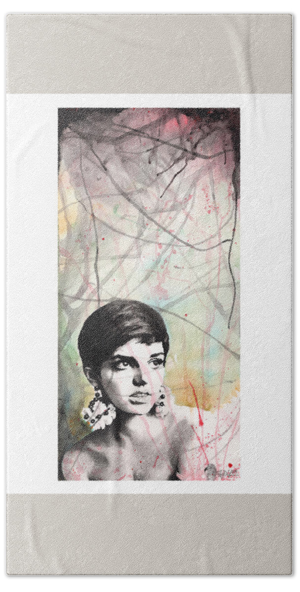 Portrait Hand Towel featuring the painting Lil' Liza - In White by Tiffany DiGiacomo