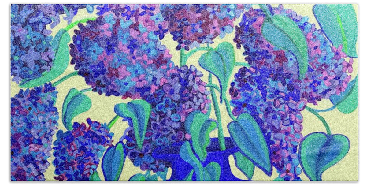 Lilacs Hand Towel featuring the painting Lilac Blues by Debra Bretton Robinson