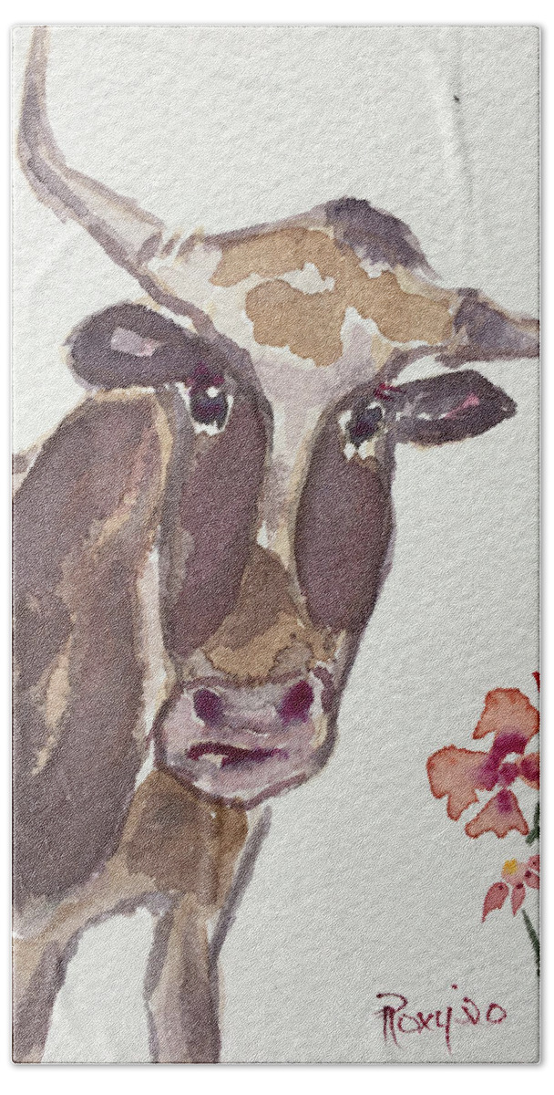 Longhorn Bath Towel featuring the painting Lily Longhorn by Roxy Rich