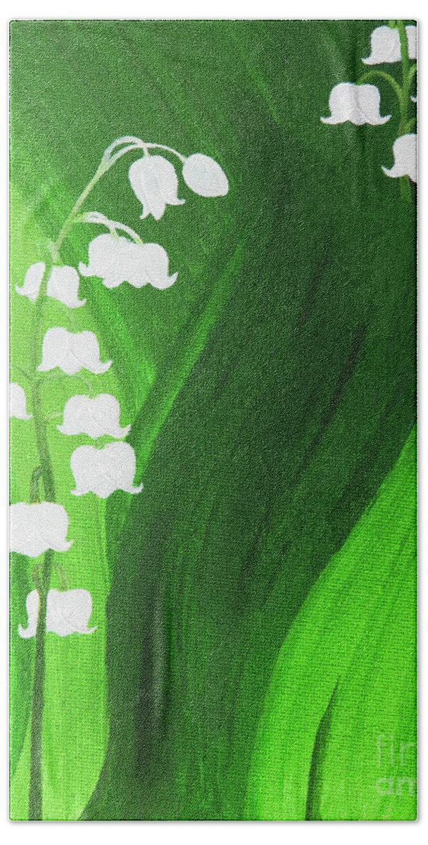 Lily Of The Valley Bath Towel featuring the painting Lily of the Valley by L J Oakes