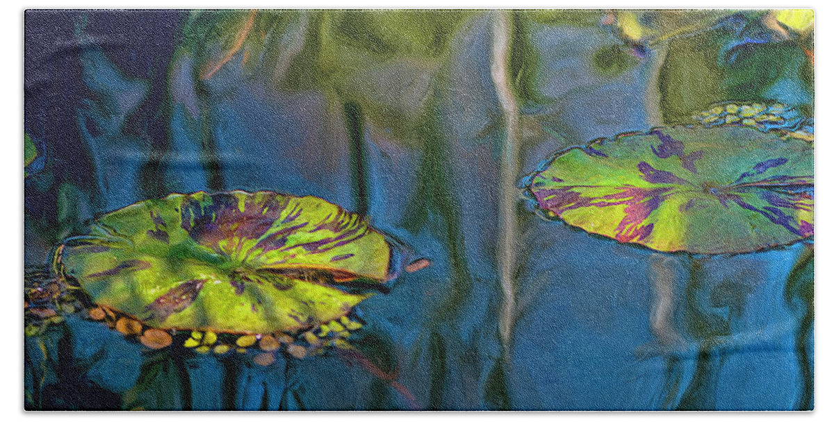 Reflection Hand Towel featuring the digital art Lily Pads With Reflection by Cordia Murphy
