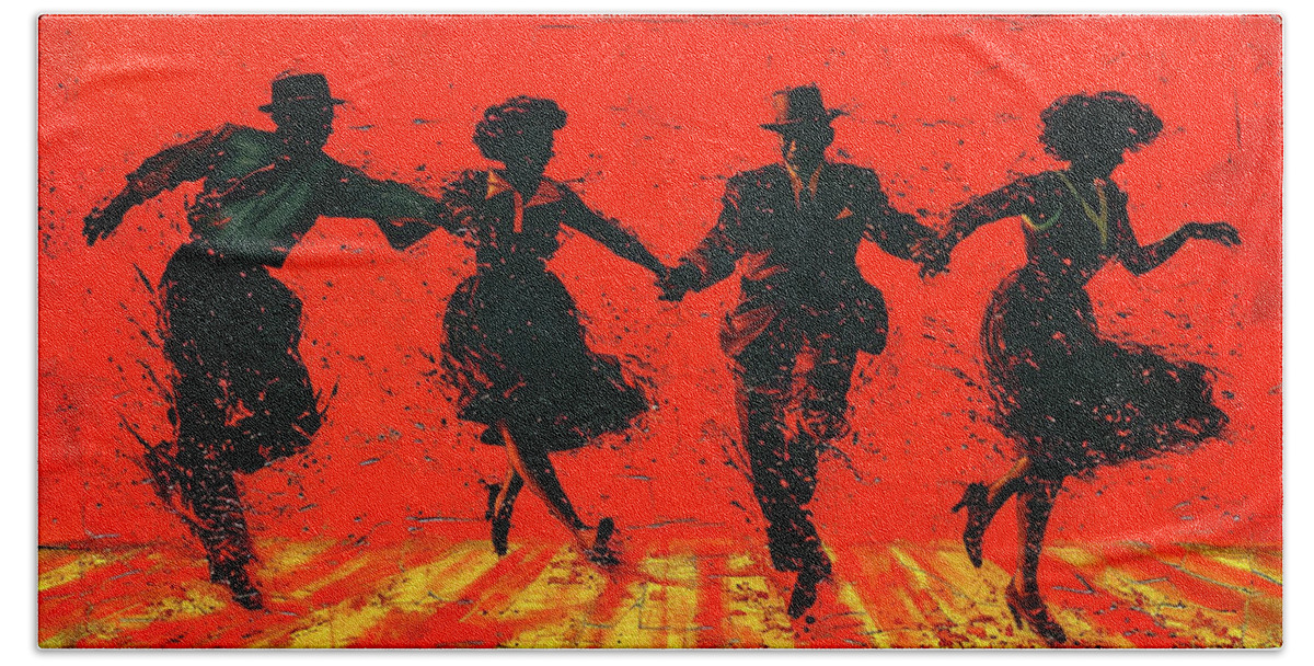 This Art Displays The Lindy Hop Dance Style That Originated In The Late 1920s And Early 1930s In Harlem Hand Towel featuring the digital art Lindy Hop by William Ladson