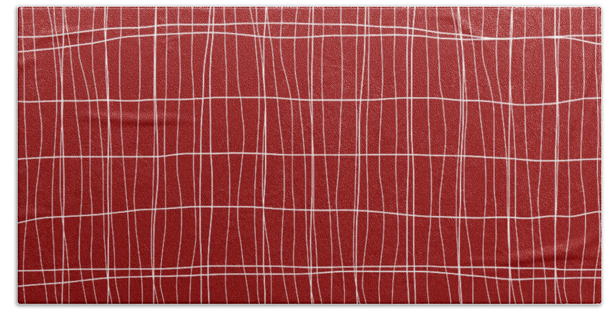Lines Pattern Modern Design Bath Towel featuring the digital art Lines Pattern Modern Design - Red and White by Patricia Awapara