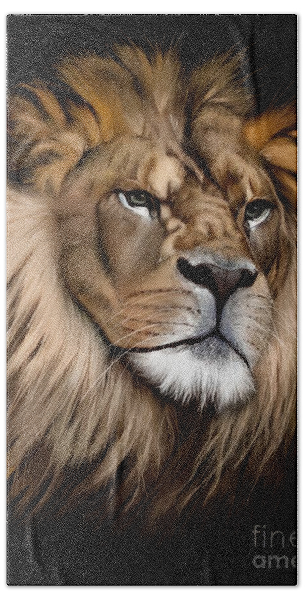 Animal Bath Towel featuring the digital art Lion face study by Darren Cannell