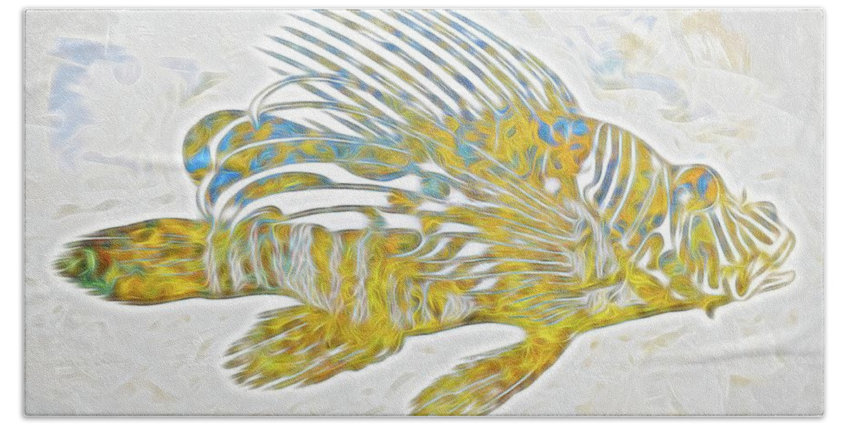 Lionfish Hand Towel featuring the digital art Lionfish by Rebecca Herranen