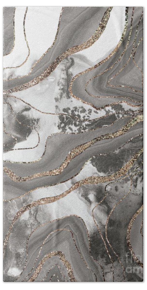 Ink Hand Towel featuring the mixed media Liquid Marble Agate Glitter Glam #3 Faux Glitter #decor #art by Anitas and Bellas Art