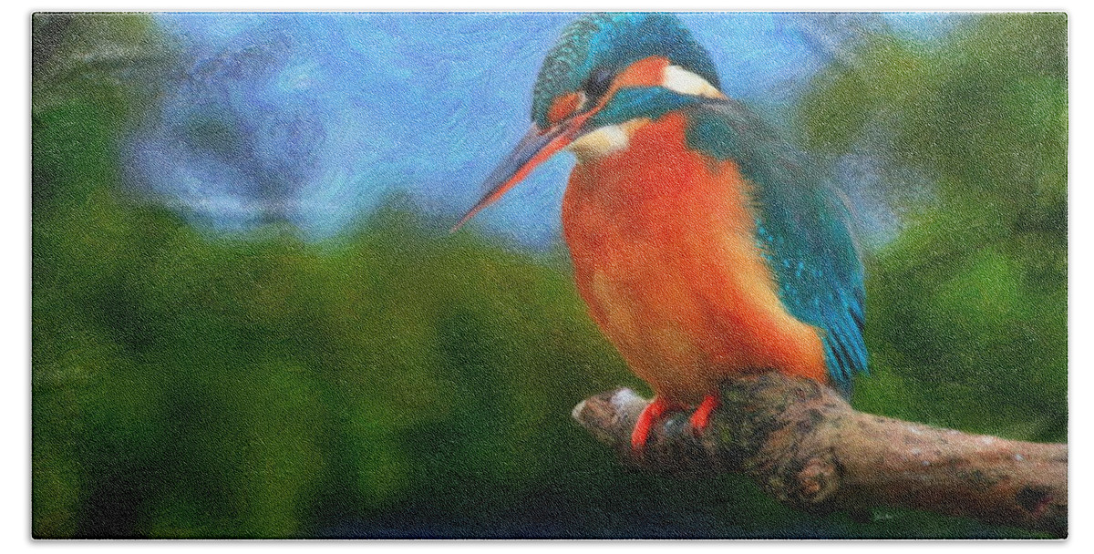 Kingfisher Hand Towel featuring the digital art Little Birds that Fish - Kingfisher by Russ Harris