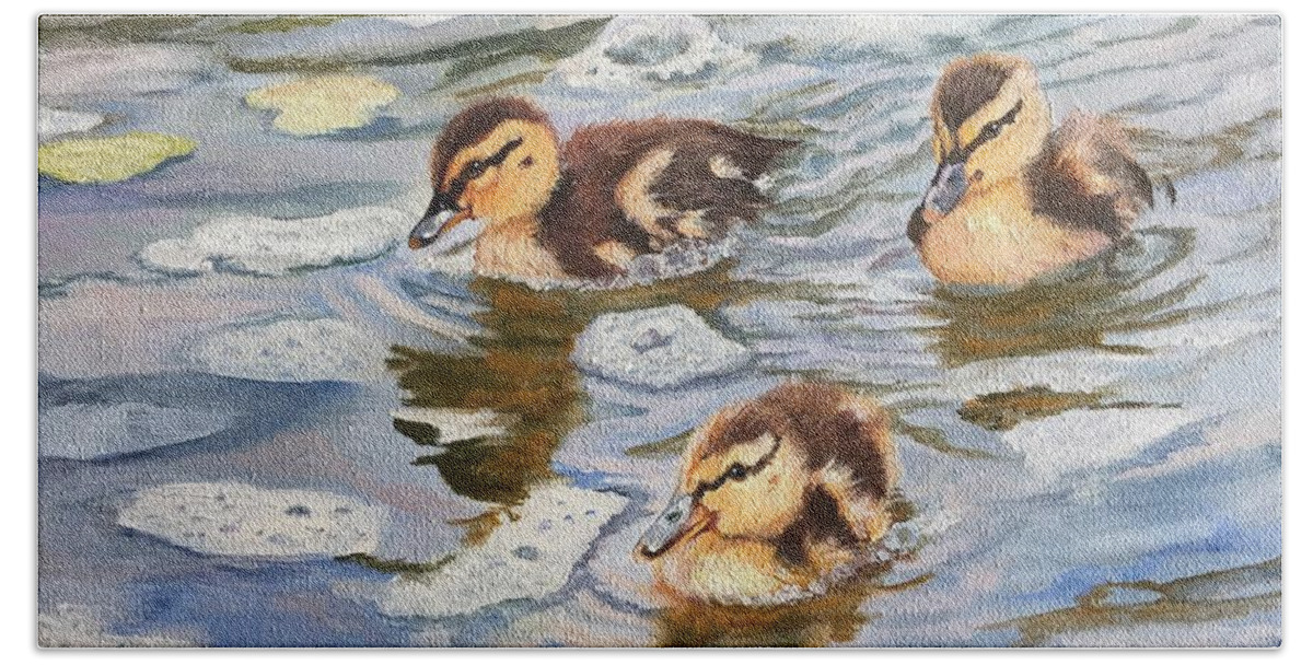 Ducks Bath Towel featuring the painting Little Ducks by Judy Rixom
