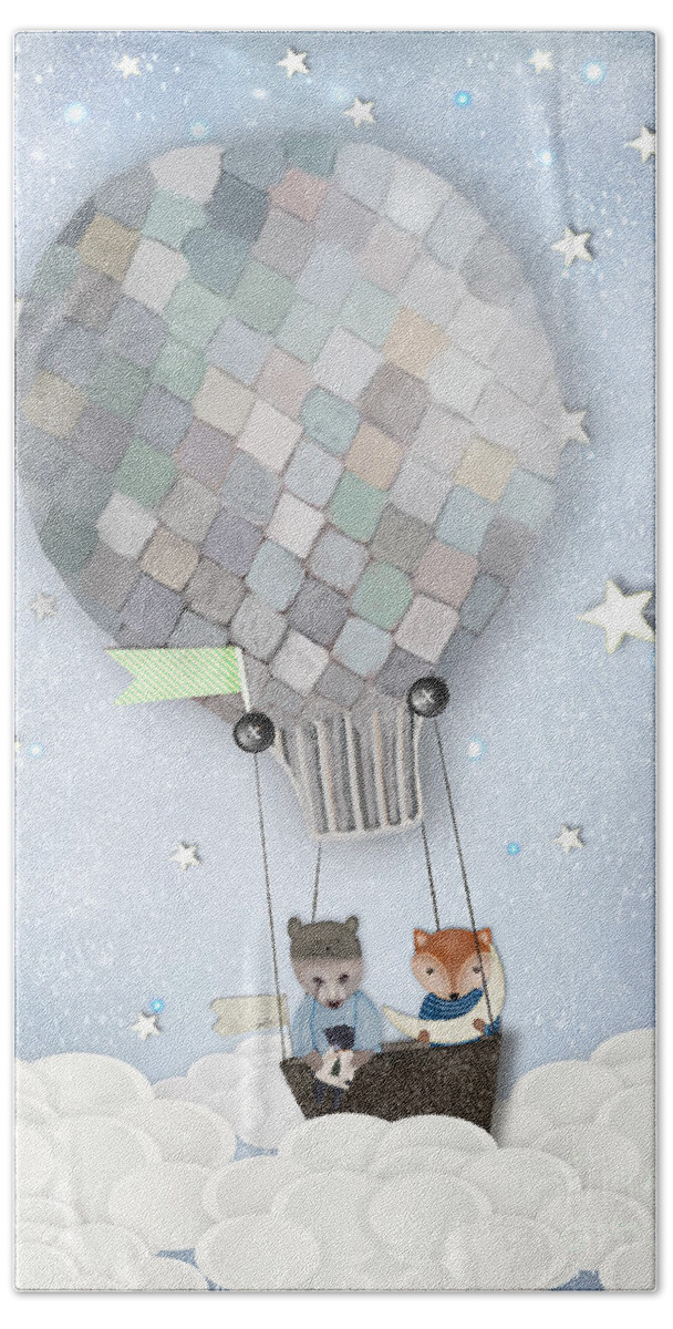 Nursery Art Hand Towel featuring the painting Little Fox And Bears Adventure by Bri Buckley