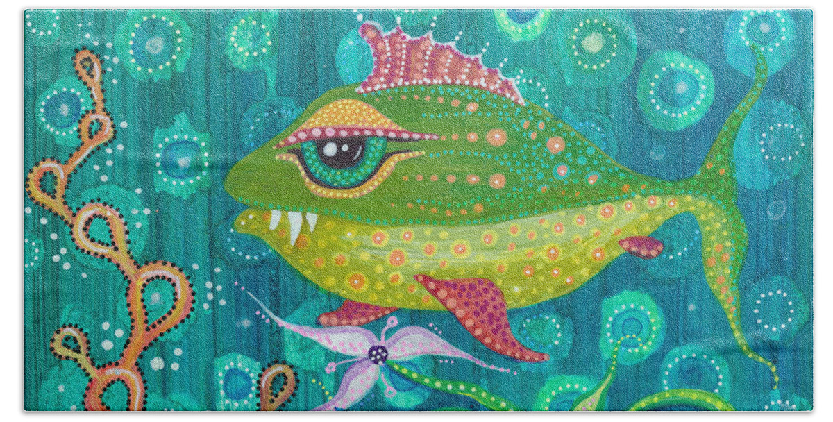 Fish Hand Towel featuring the painting Little Frankie by Tanielle Childers