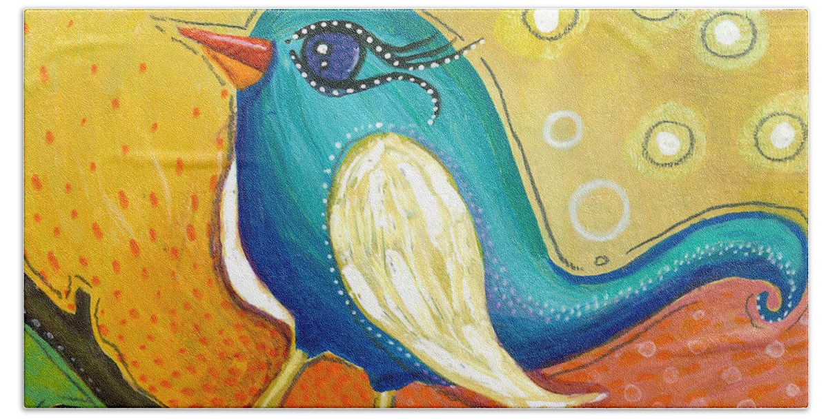 Jay Bird Hand Towel featuring the painting Little Jay Bird by Tanielle Childers