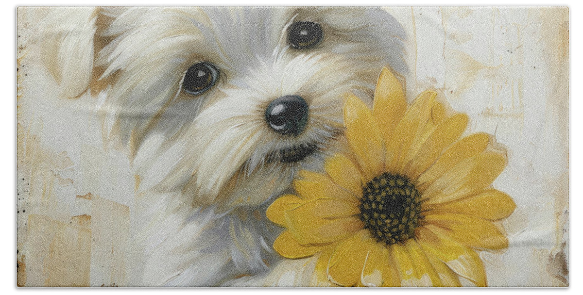 Dog Hand Towel featuring the painting Little Lucky by Tina LeCour
