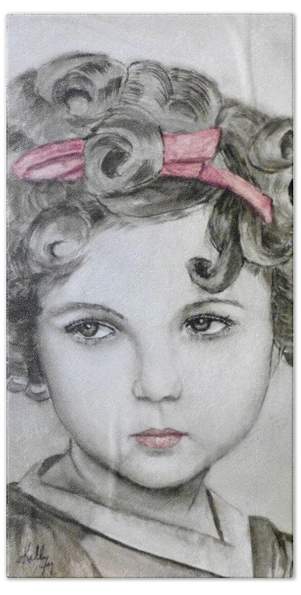 Shirley Temple Bath Towel featuring the painting Little Shirley Temple by Kelly Mills
