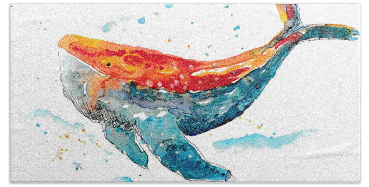 Whale Bath Towel featuring the painting Whimsical Whale by Bonny Puckett