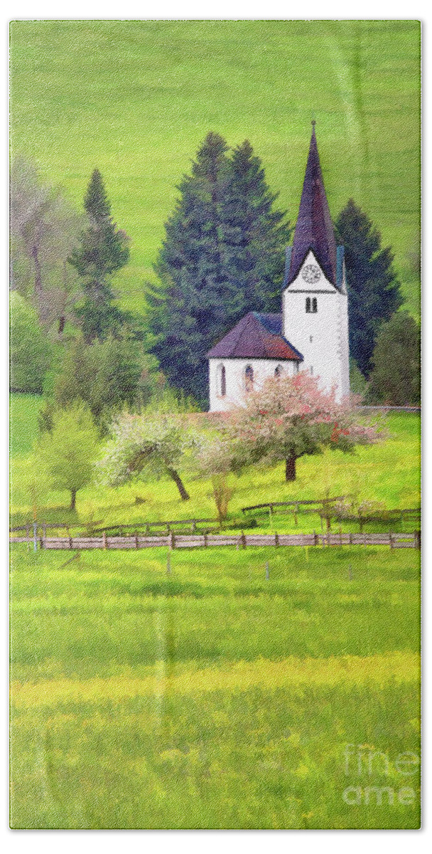 Church Hand Towel featuring the photograph Little White German Church by Sharon Foster
