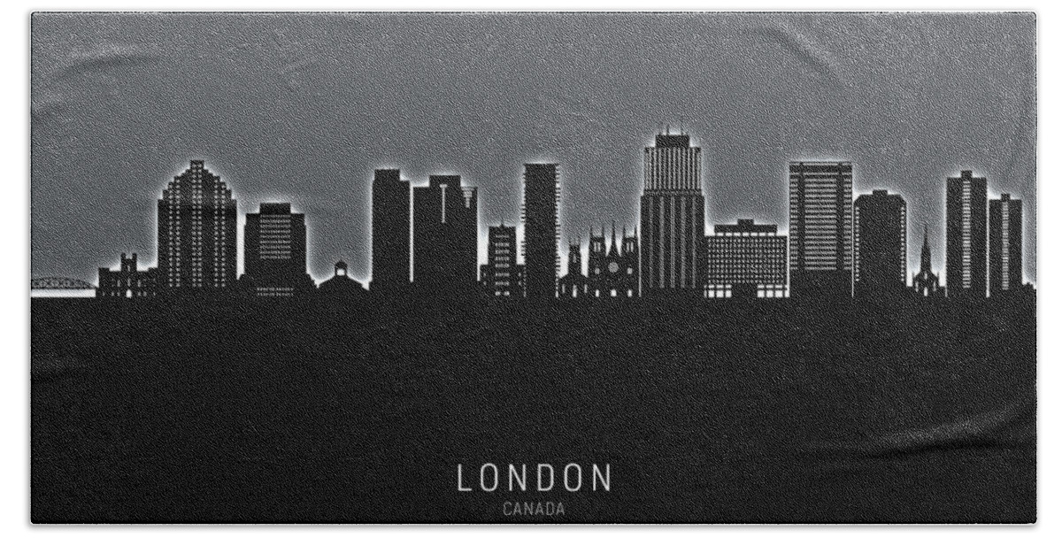London Bath Towel featuring the digital art London Canada Skyline #17 by Michael Tompsett