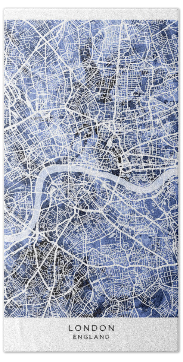 London Bath Towel featuring the digital art London England Street Map #55 by Michael Tompsett