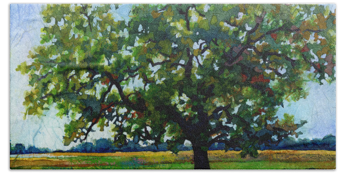 Oak Hand Towel featuring the painting Lone Oak by Hailey E Herrera