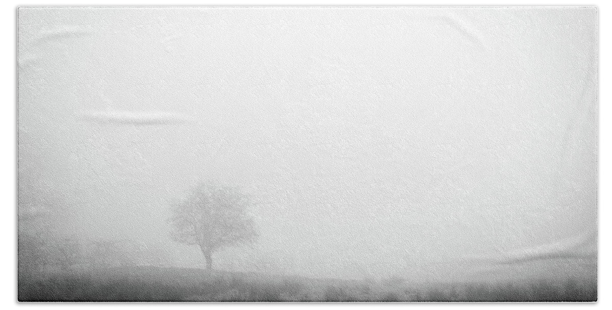 Misty Hand Towel featuring the photograph Lone Tree by Nigel R Bell