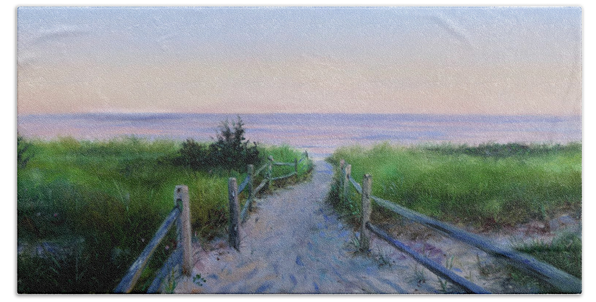 Cape Cod Hand Towel featuring the painting Long Beach Path- twilight by Jonathan Guy-Gladding JAG