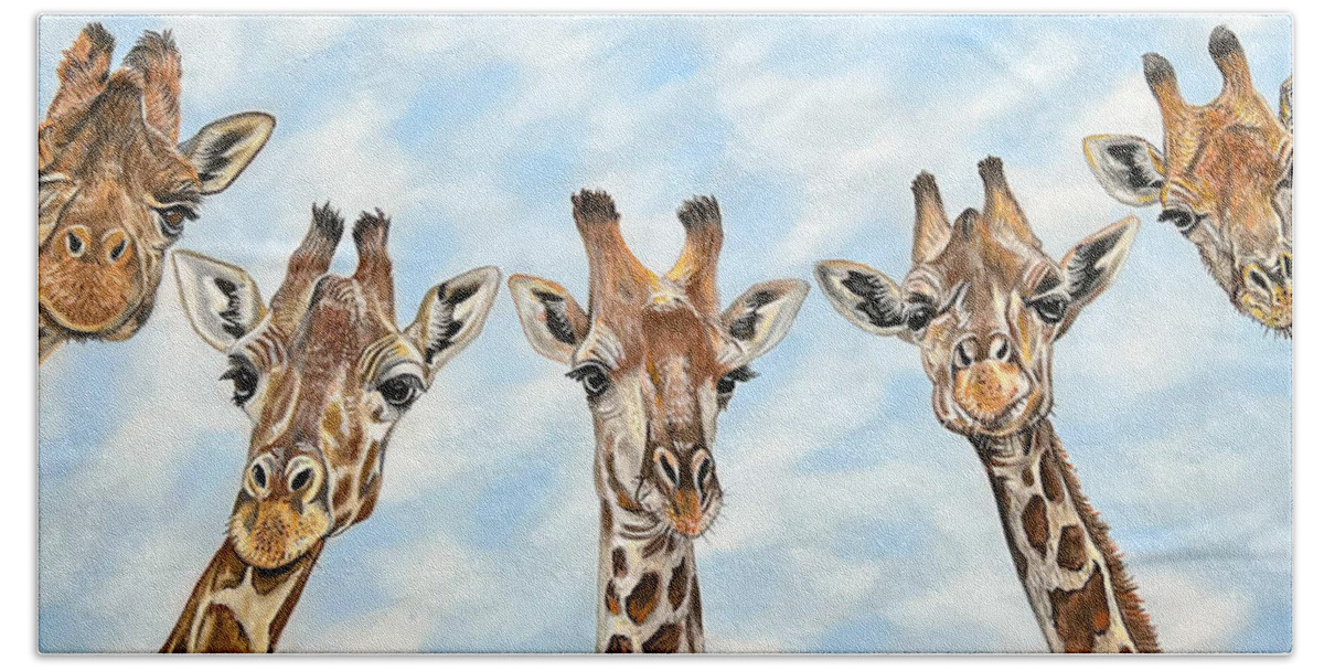 Giraffe Bath Towel featuring the painting Longnecks by Mark Ray