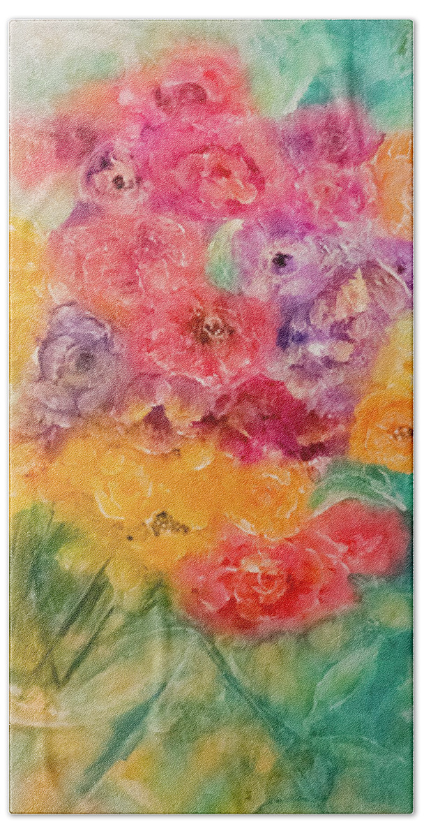 Flowers Bath Towel featuring the painting Looking Down At Painterly Flowers by Lisa Kaiser