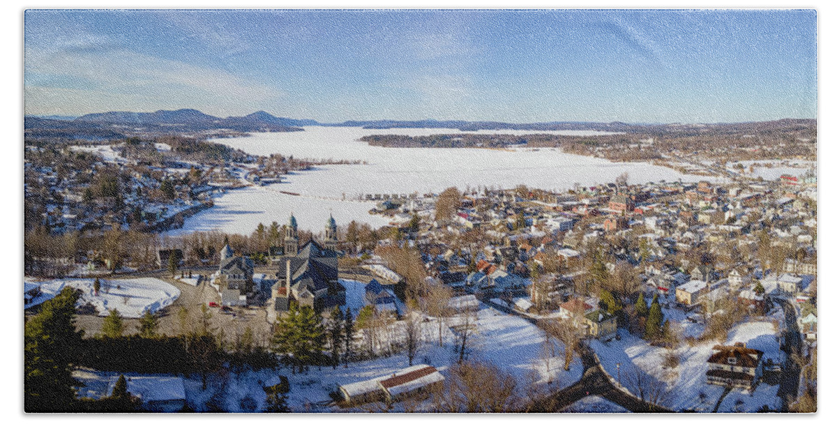 Landscape Hand Towel featuring the photograph Looking Over St Mary's Toward a Frozen Lake Memphremagog - Newport, VT - March 2021 by John Rowe