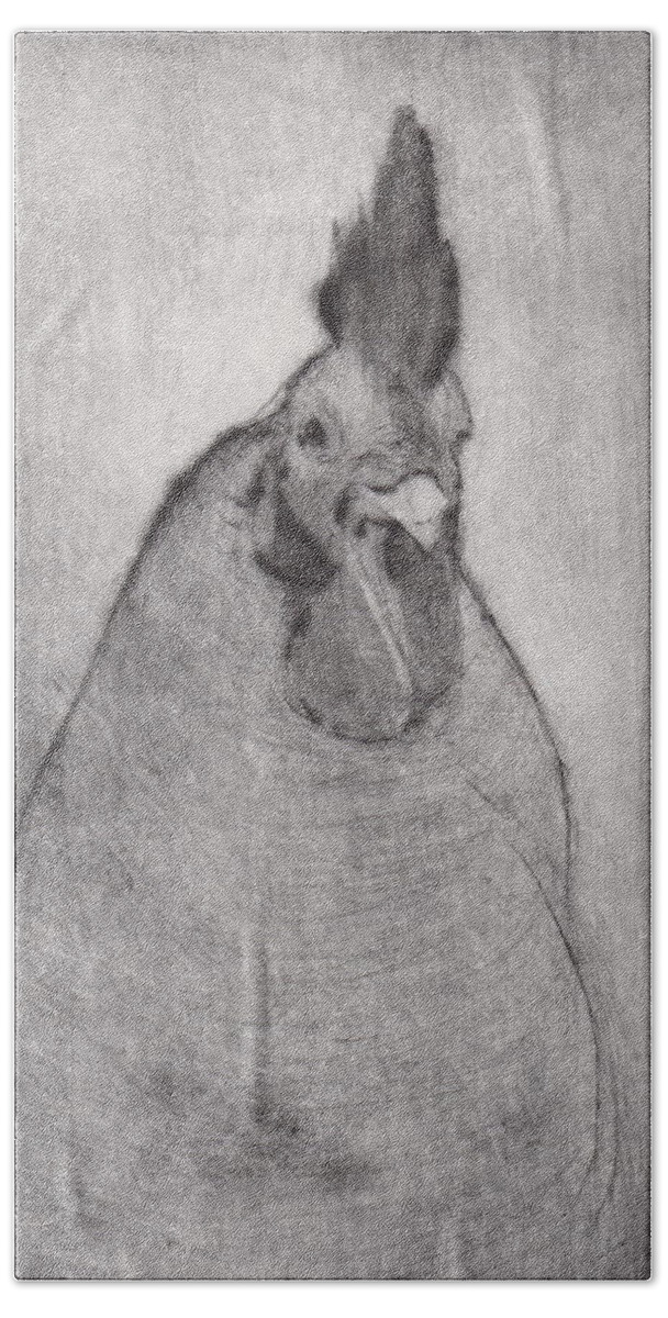 Rooster Bath Towel featuring the drawing Lord Ribblesday - etching by David Ladmore