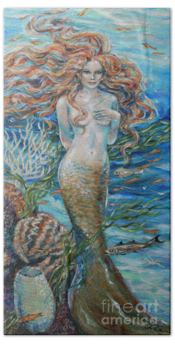 Underwater Bath Towel featuring the painting Lorelei Mermaid by Linda Olsen