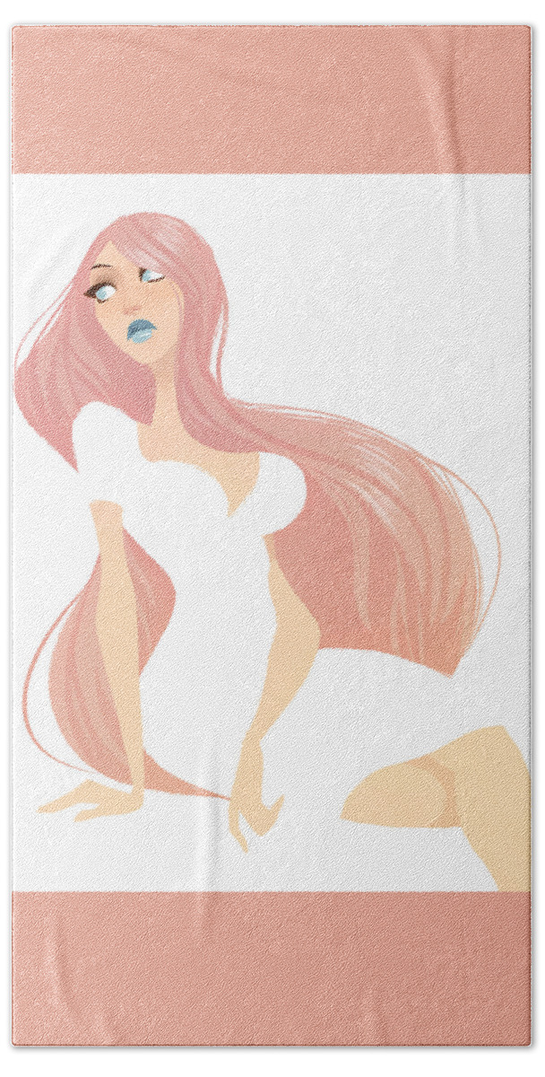 Beauty Woman Girl Hair Pink Fashion Style Hand Towel featuring the digital art Lost by Adam Ford