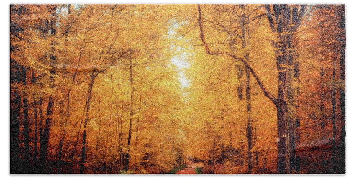 Forest Bath Towel featuring the photograph Lost in the Yellow Forest by Philippe Sainte-Laudy